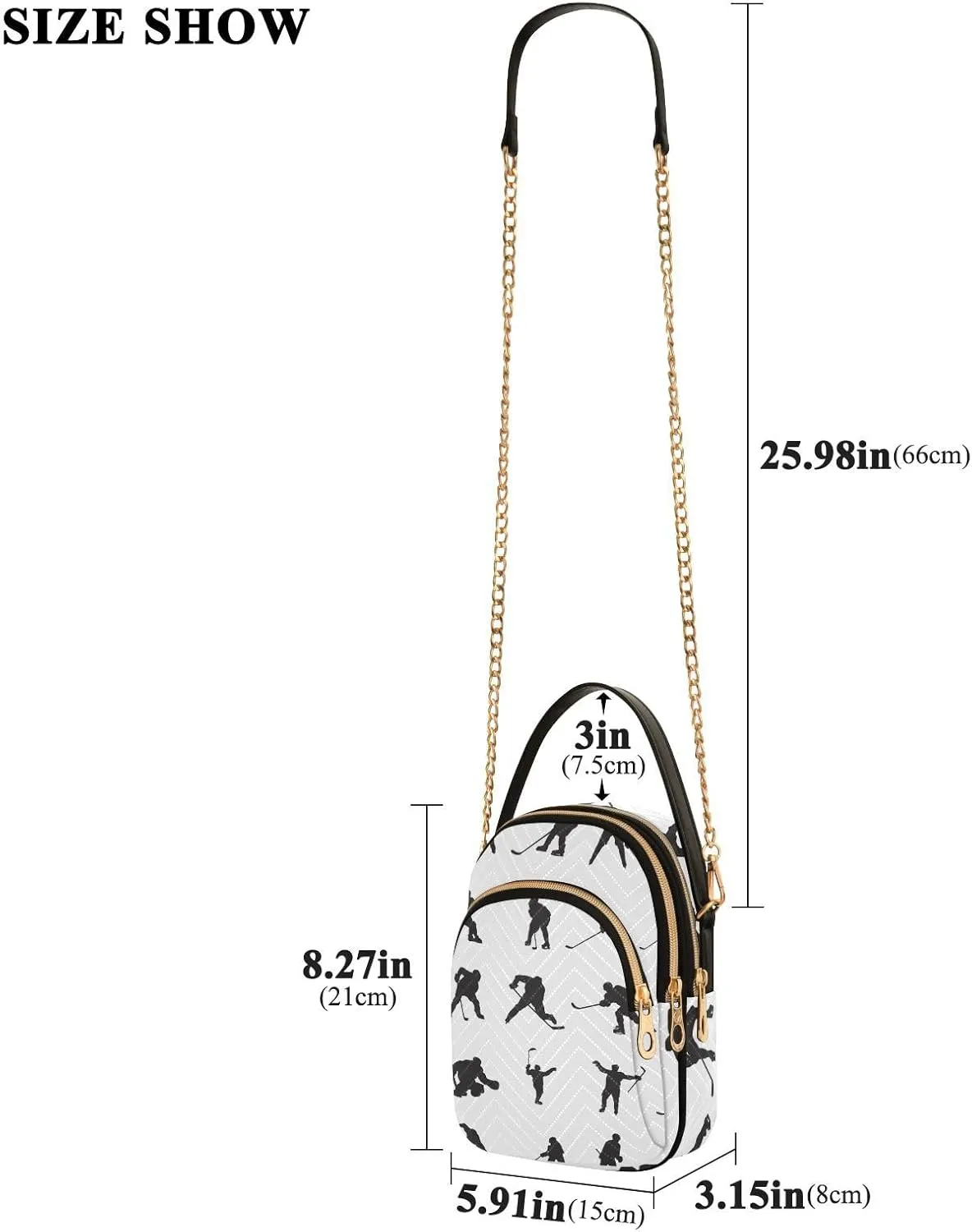 Women's Wave Cross Body Chest Bag, 52 inch Gold Chain Shoulder Handbag Purse
