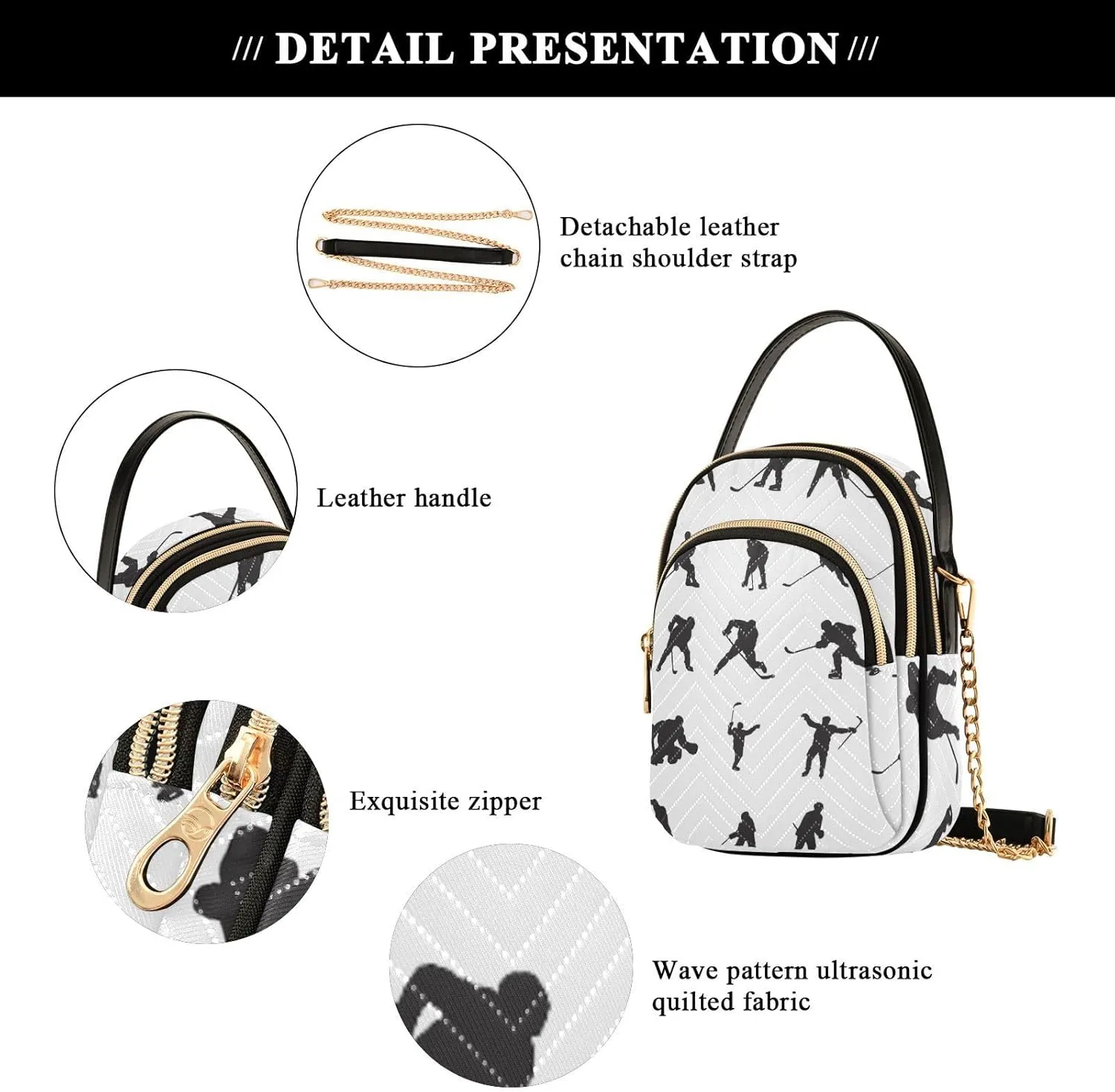 Women's Wave Cross Body Chest Bag, 52 inch Gold Chain Shoulder Handbag Purse
