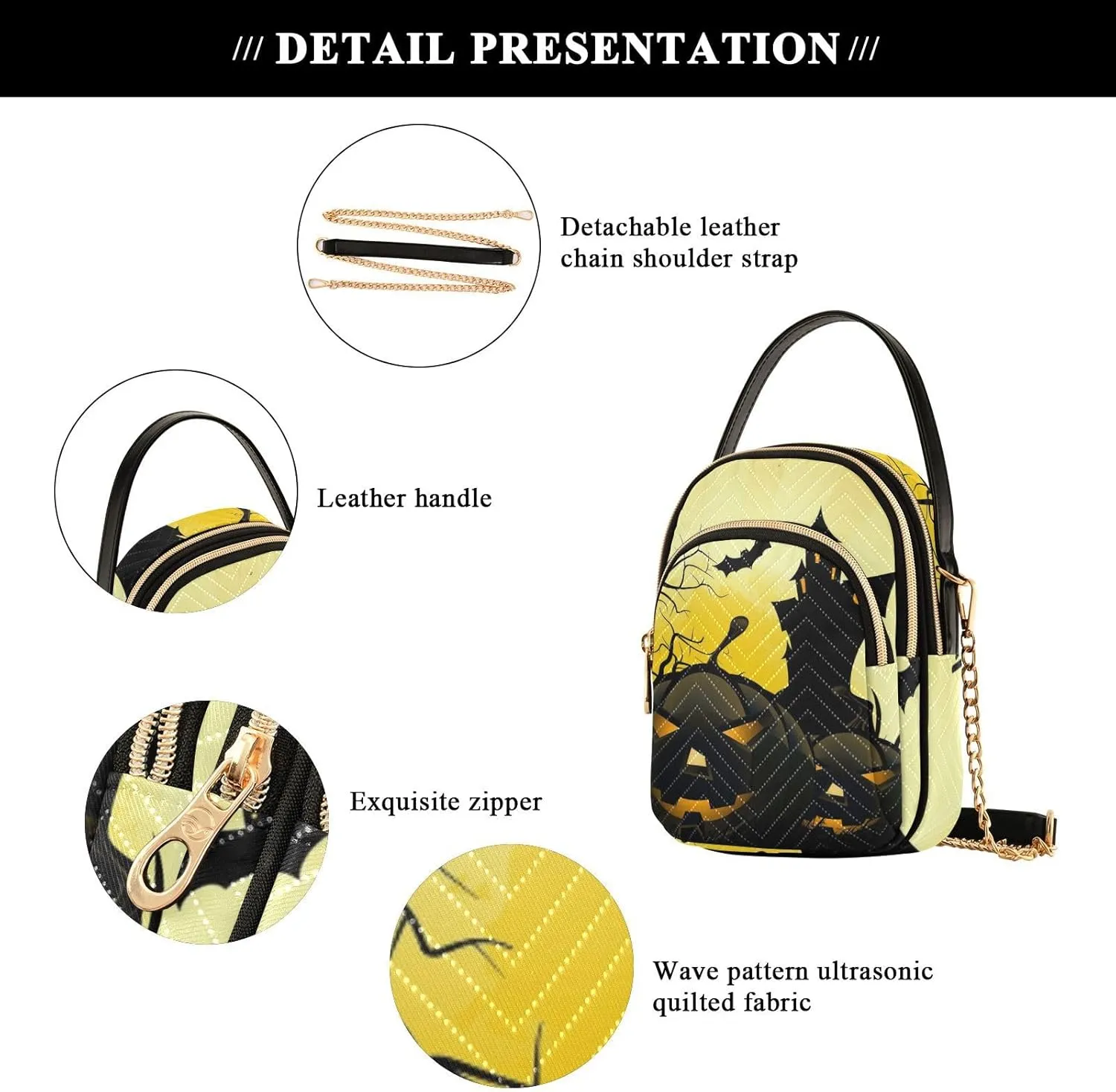 Women's Wave Cross Body Chest Bag, 52 inch Gold Chain Shoulder Handbag Purse