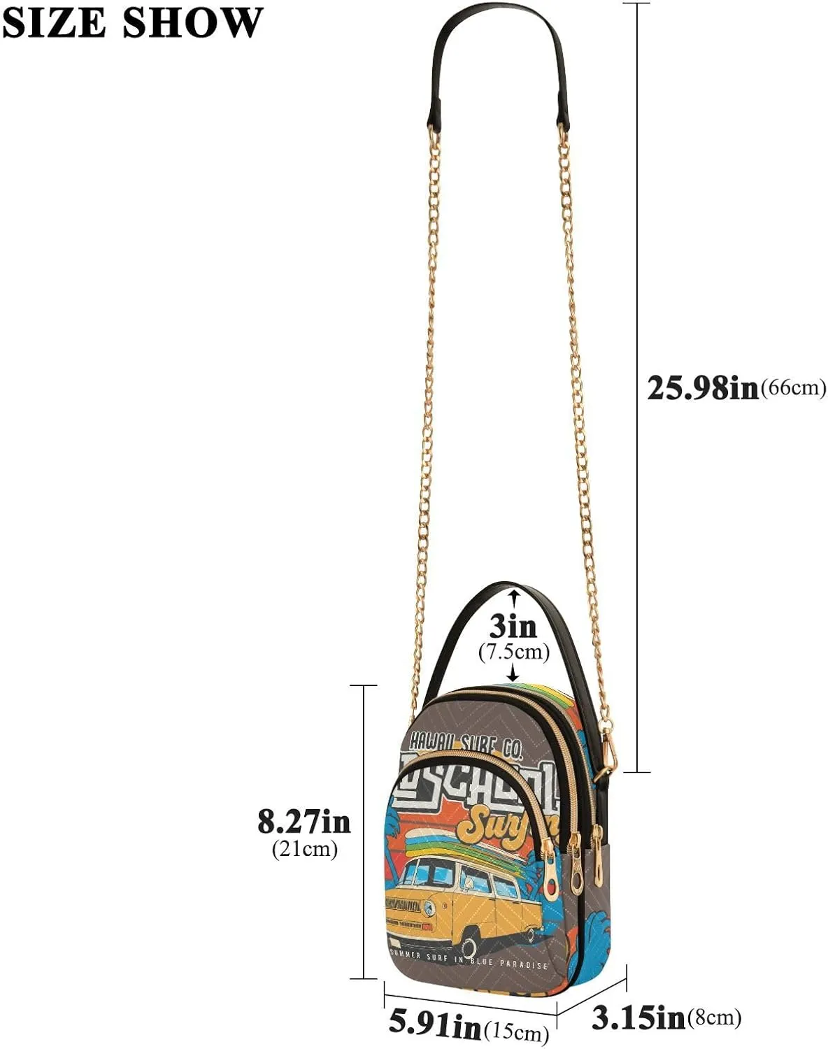 Women's Wave Cross Body Chest Bag, 52 inch Gold Chain Shoulder Handbag Purse