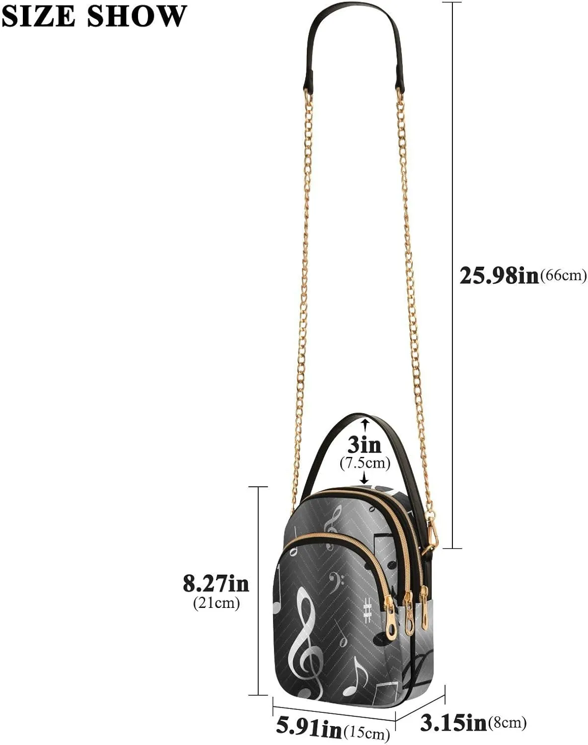 Women's Wave Cross Body Chest Bag, 52 inch Gold Chain Shoulder Handbag Purse