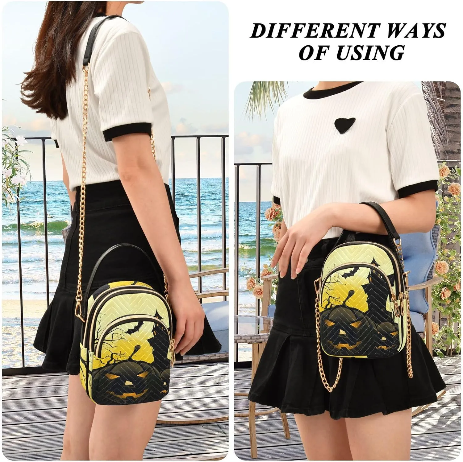 Women's Wave Cross Body Chest Bag, 52 inch Gold Chain Shoulder Handbag Purse
