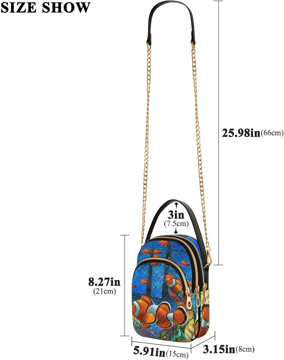 Women's Wave Cross Body Chest Bag, 52 inch Gold Chain Shoulder Handbag Purse