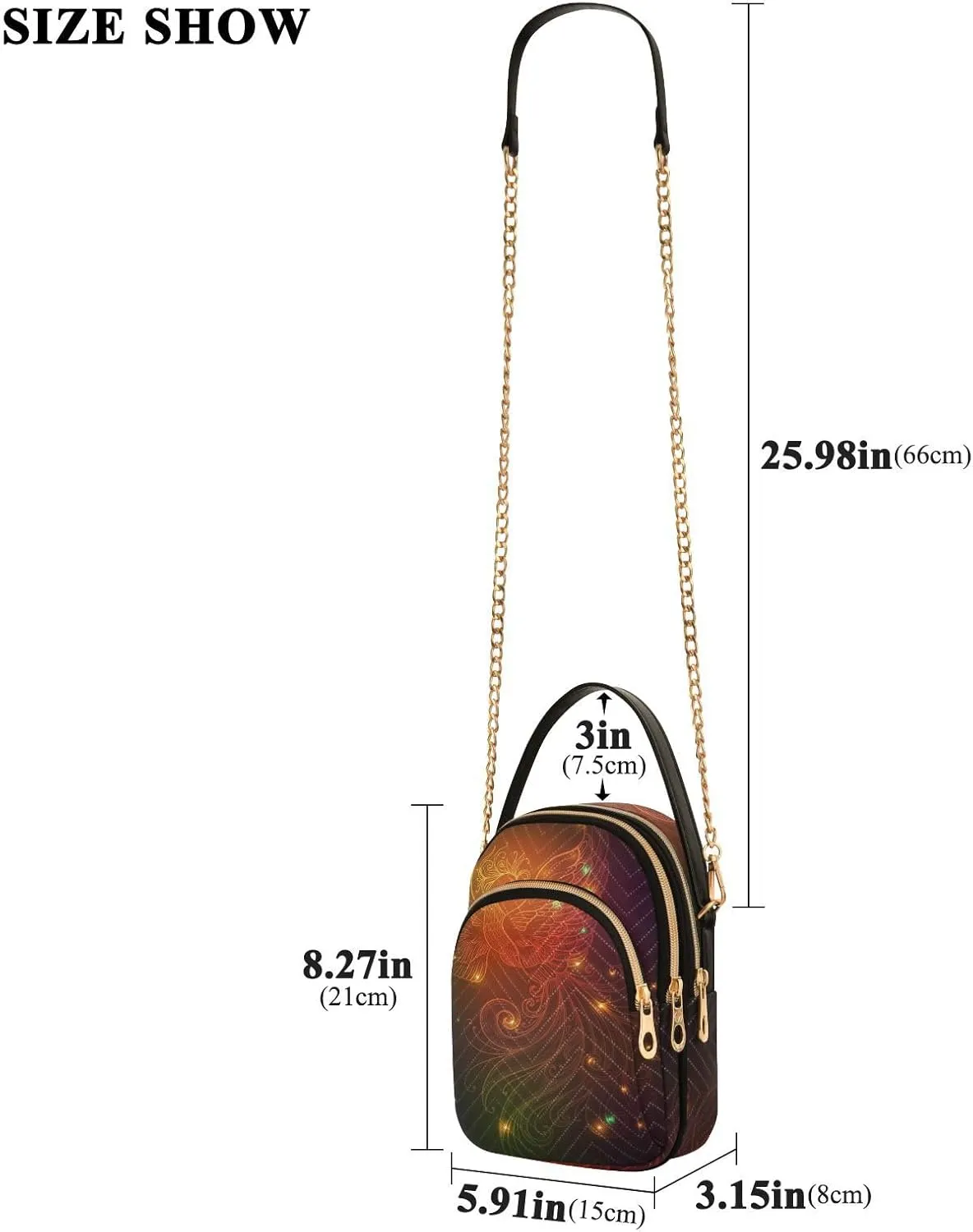 Women's Wave Cross Body Chest Bag, 52 inch Gold Chain Shoulder Handbag Purse