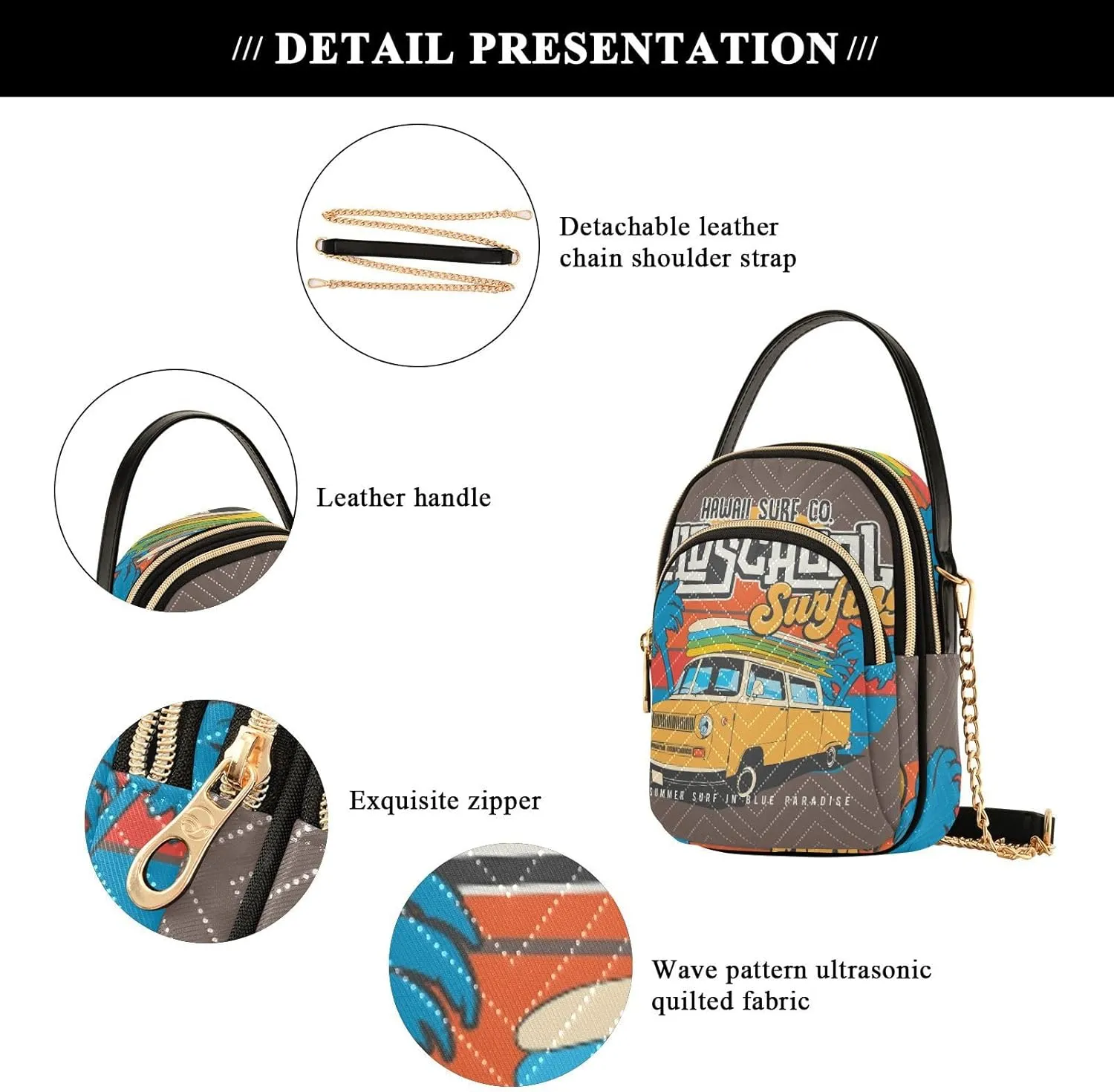 Women's Wave Cross Body Chest Bag, 52 inch Gold Chain Shoulder Handbag Purse