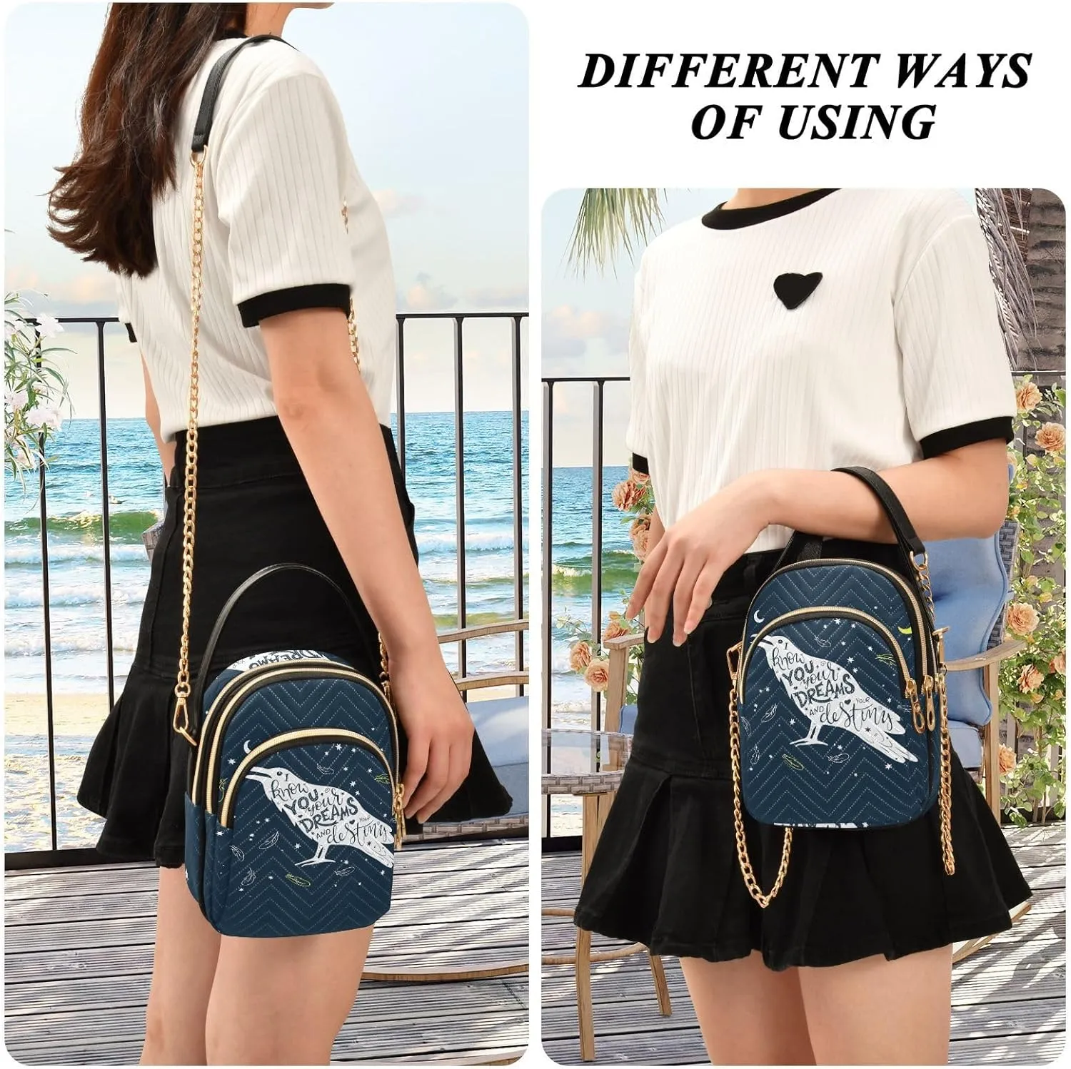 Women's Wave Cross Body Chest Bag, 52 inch Gold Chain Shoulder Handbag Purse