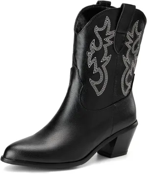 Women's White Embroidered Cowboy Ankle Boots