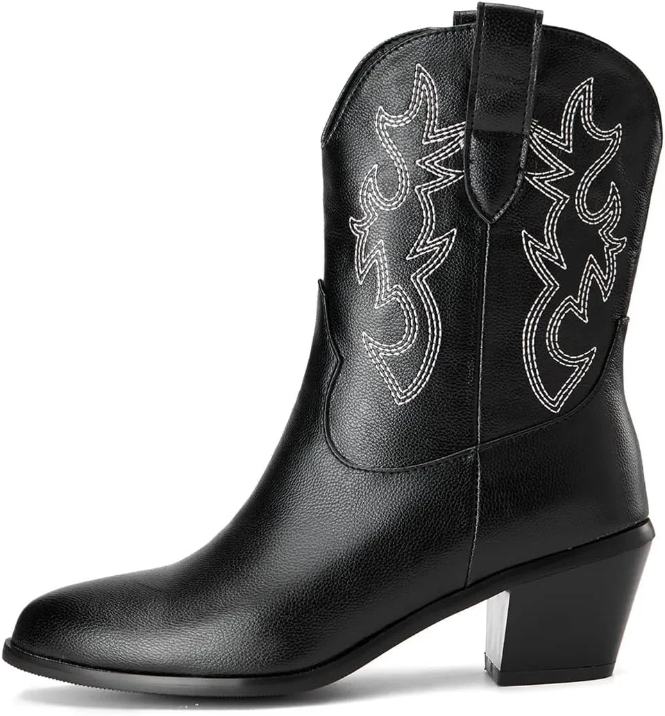 Women's White Embroidered Cowboy Ankle Boots