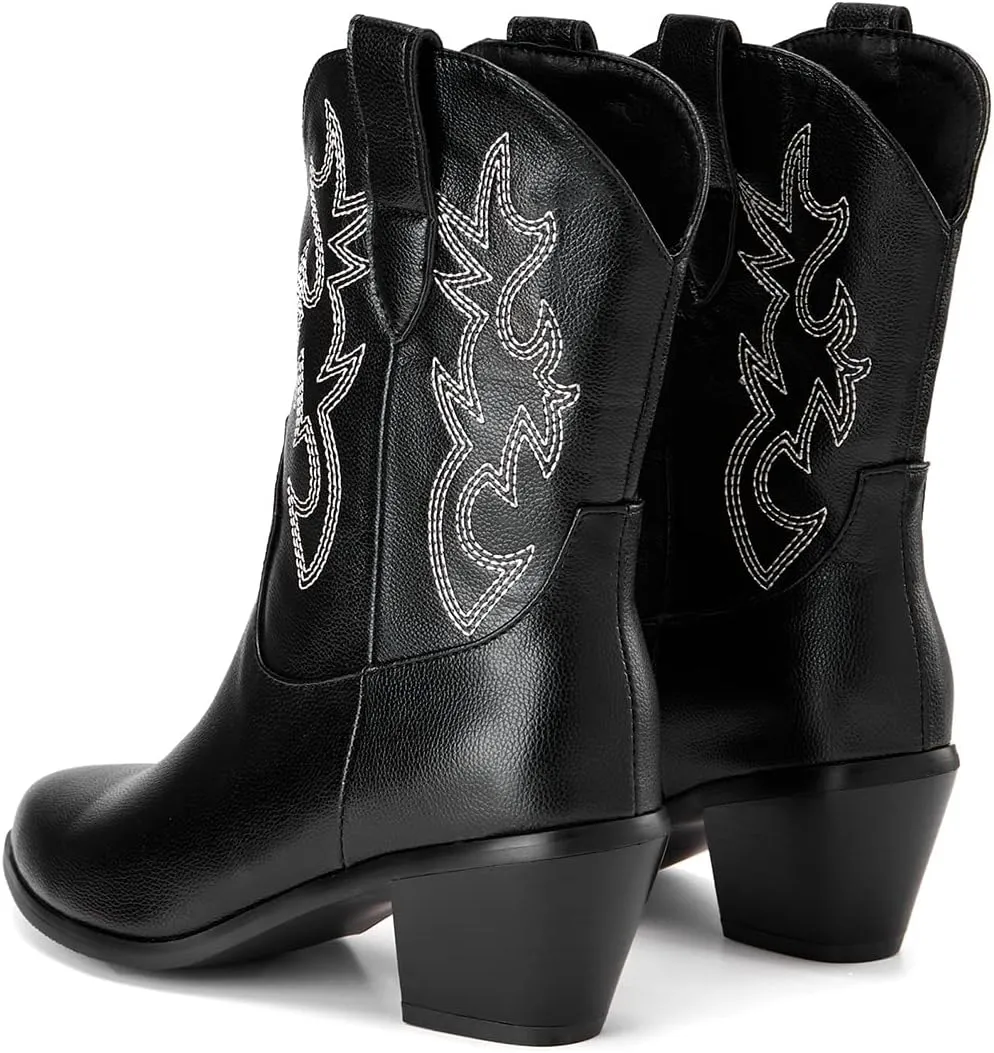 Women's White Embroidered Cowboy Ankle Boots
