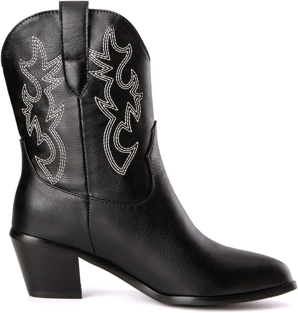 Women's White Embroidered Cowboy Ankle Boots