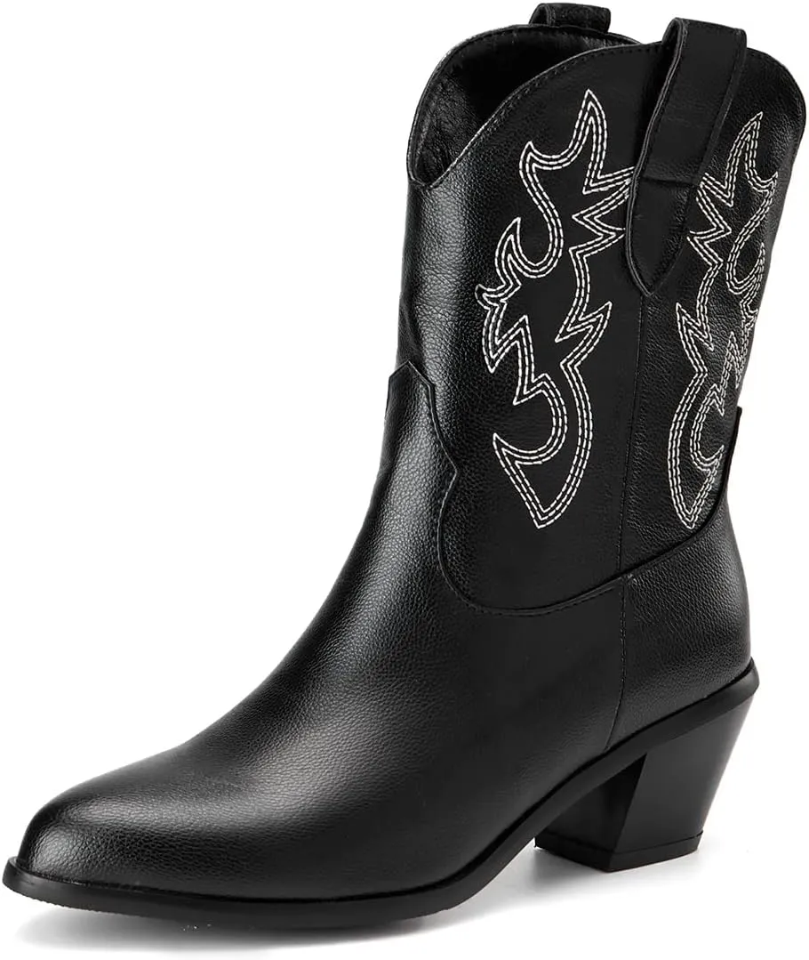 Women's White Embroidered Cowboy Ankle Boots