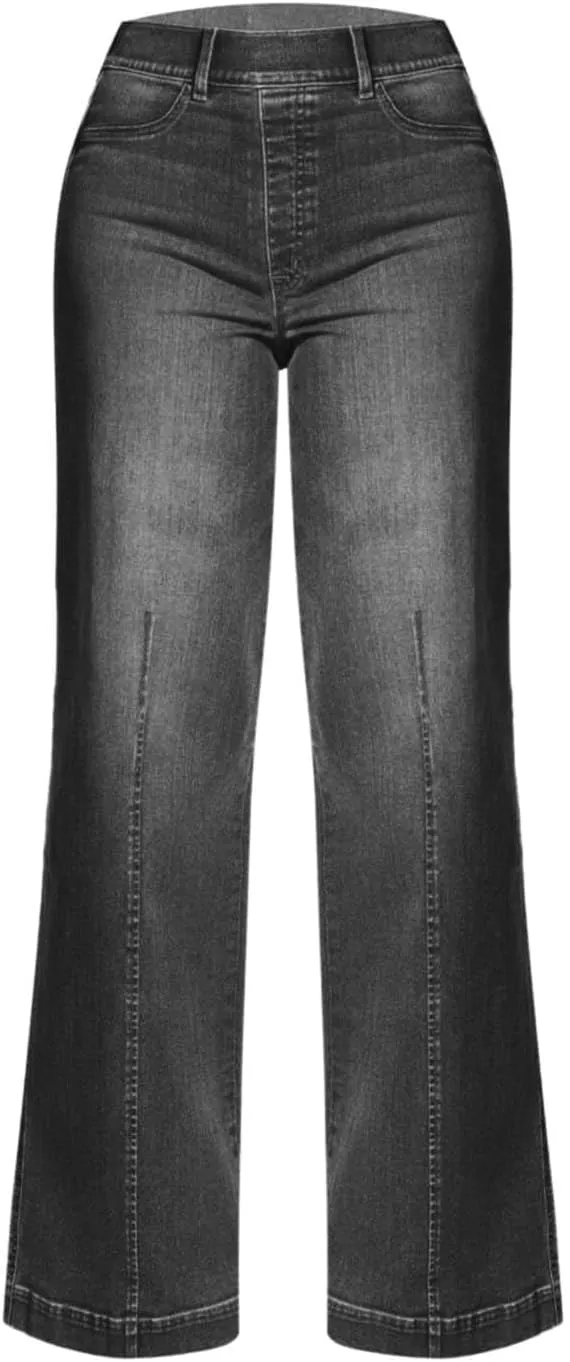 Womens Wide Leg Jeans Elastic High Waisted Trendy Straight Leg Denim Pants Baggy Pull On Jeans for Women Stretch