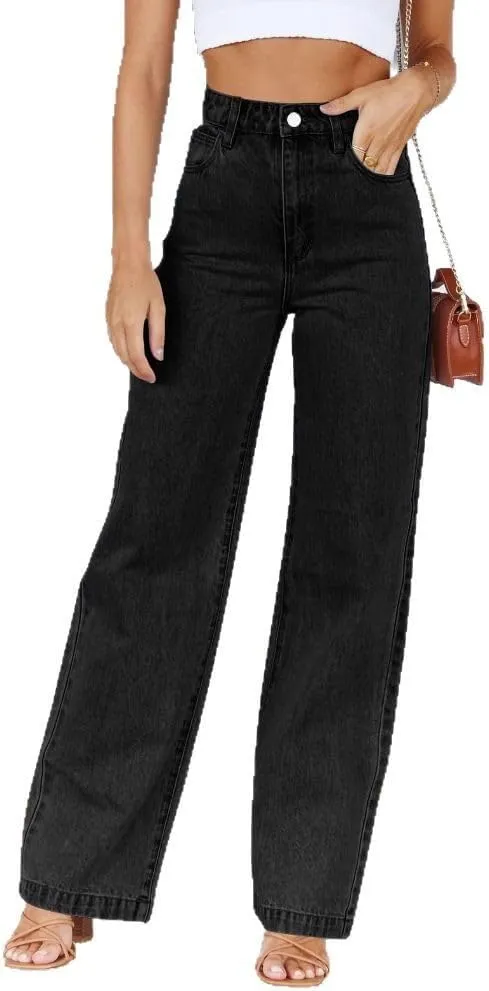 Women's Wide Leg Jeans High Waisted Strechy Baggy Loose Boyfriend Denim Pants