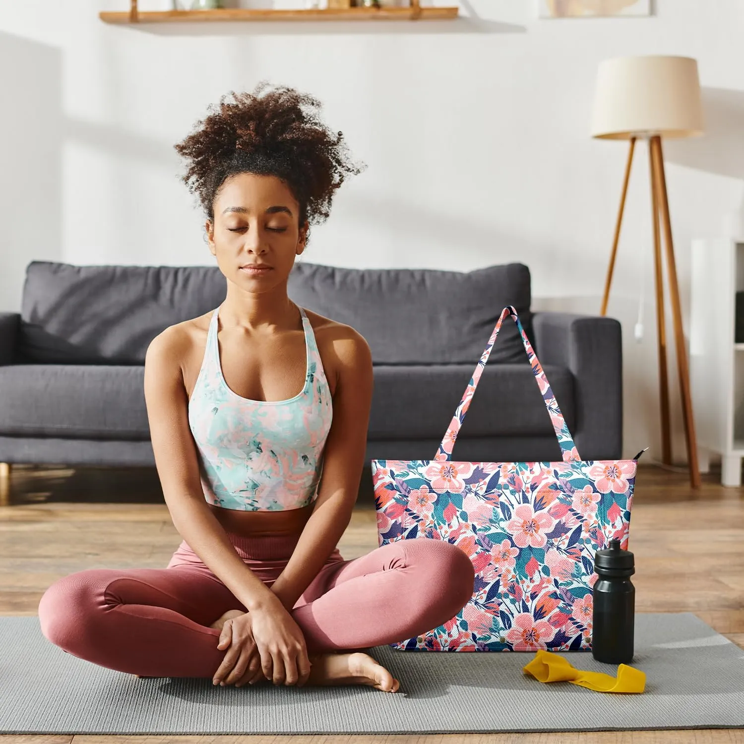Women's Yoga Bag with Yoga Mat Carrier - Large Mat Pocket Fitness Tote for Pilates, Gym, Travel, Office & Beach