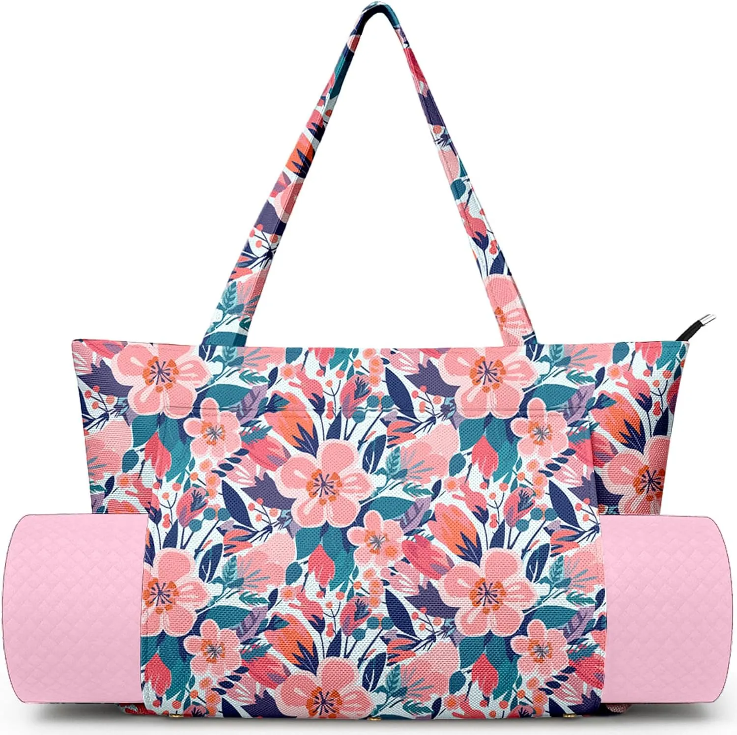 Women's Yoga Bag with Yoga Mat Carrier - Large Mat Pocket Fitness Tote for Pilates, Gym, Travel, Office & Beach