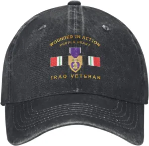 Wounded in Action Purple Heart Iraq Veteran Distressed Denim Ball Cap Retro Cool for Every Occasion