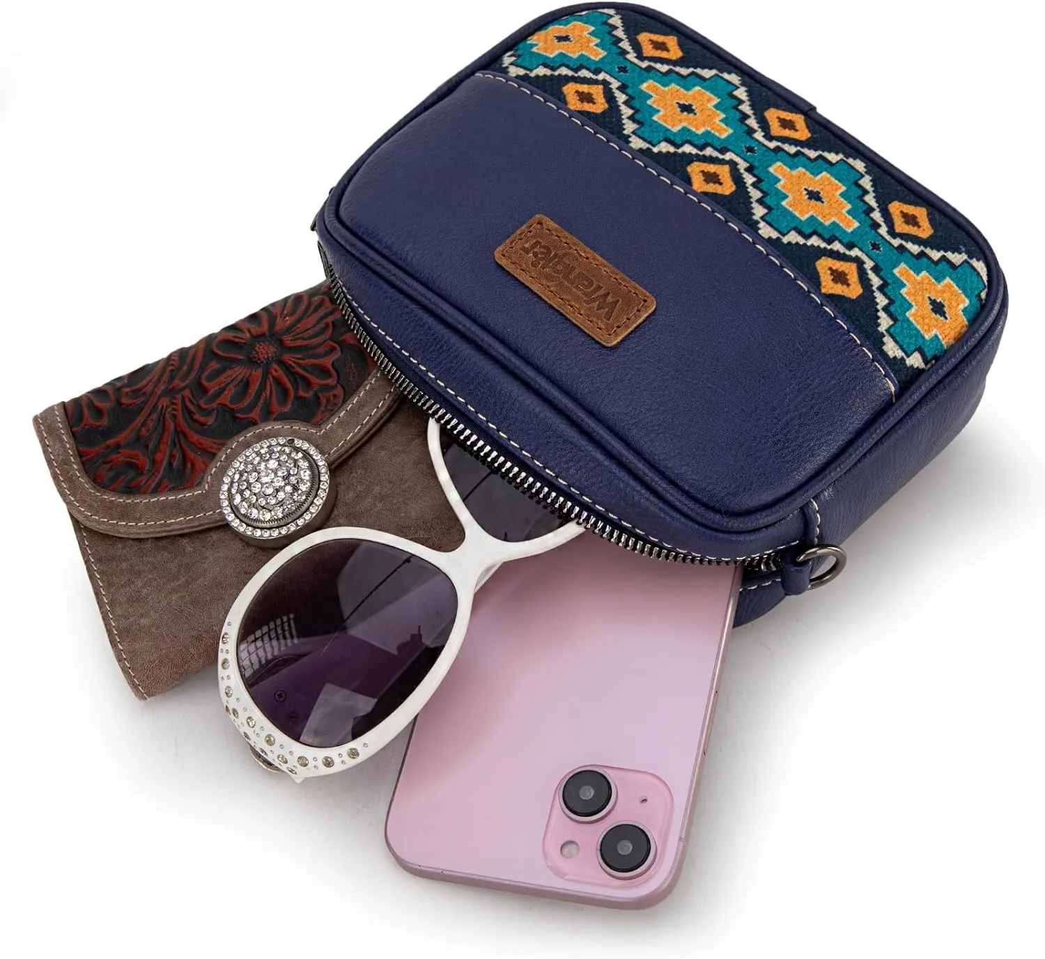 Wrangler Crossbody Bag for Women Aztec Mini Crossover Purse with Guitar Strap