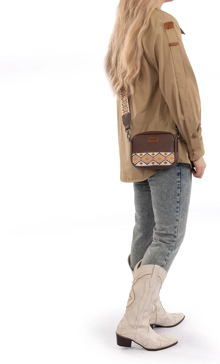 Wrangler Crossbody Bag for Women Aztec Mini Crossover Purse with Guitar Strap