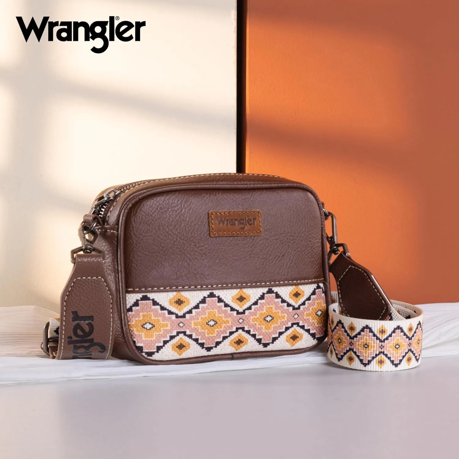 Wrangler Crossbody Bag for Women Aztec Mini Crossover Purse with Guitar Strap