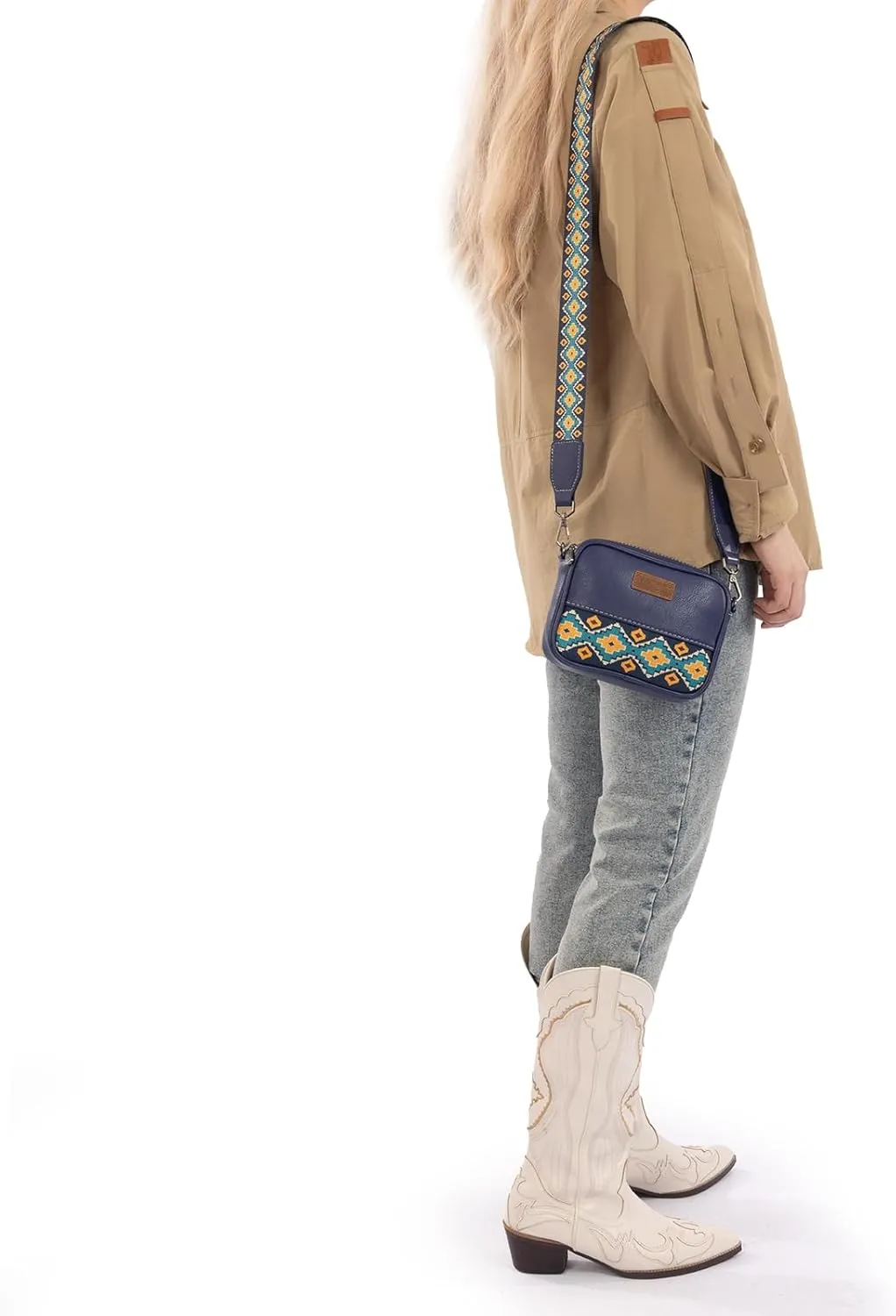 Wrangler Crossbody Bag for Women Aztec Mini Crossover Purse with Guitar Strap