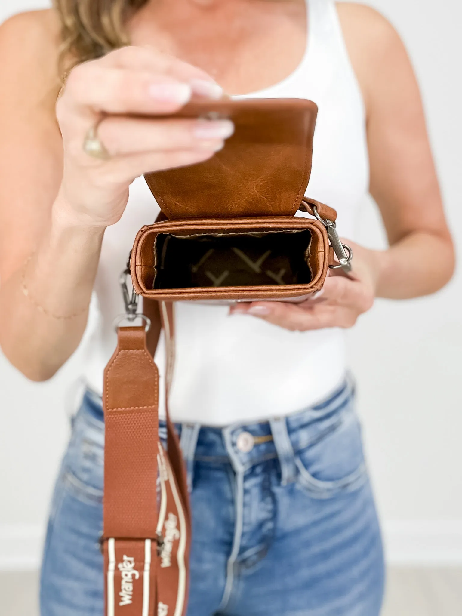Wrangler Crossbody Cell Phone Purse with Back Card Slots - Brown