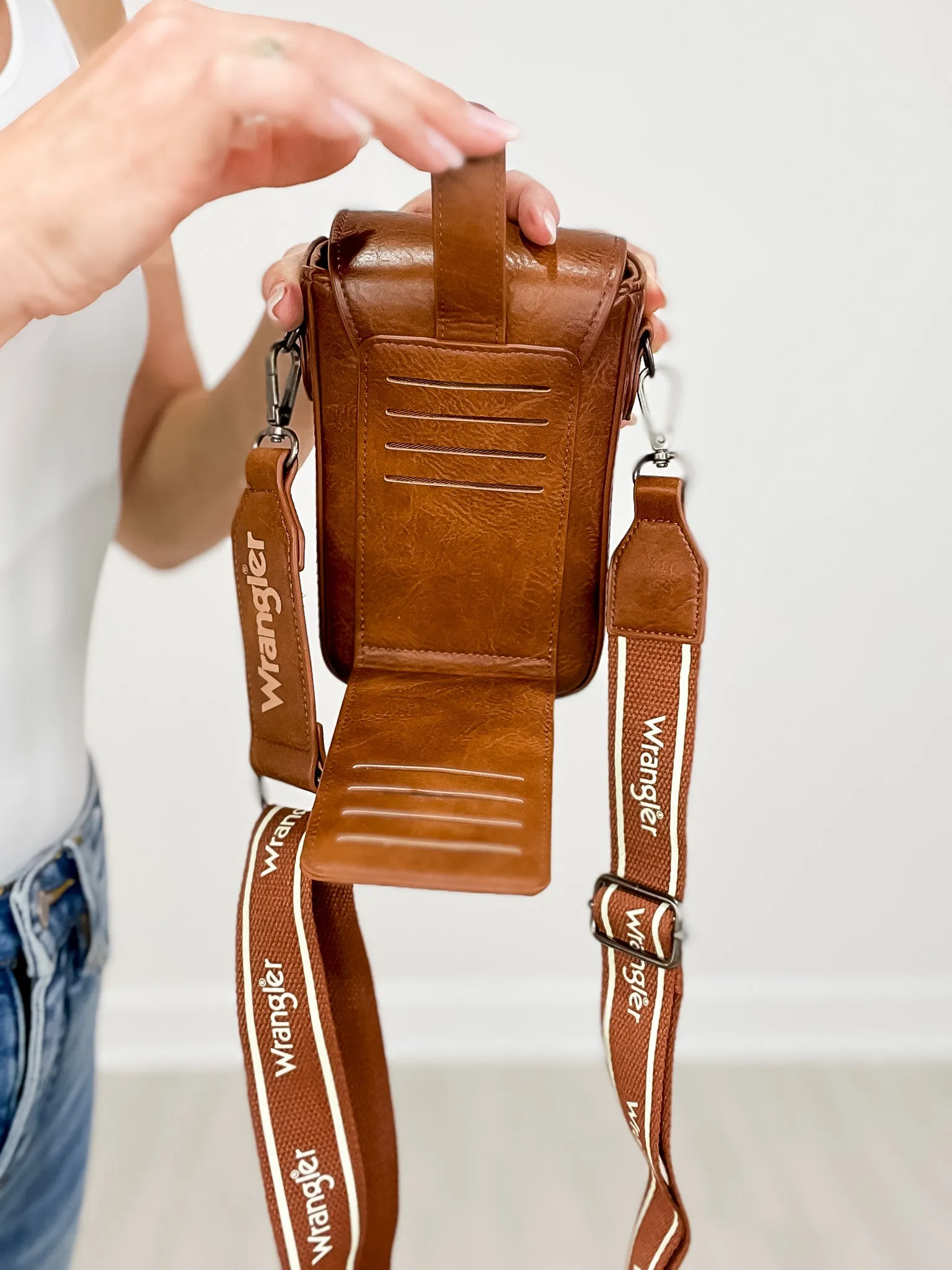 Wrangler Crossbody Cell Phone Purse with Back Card Slots - Brown