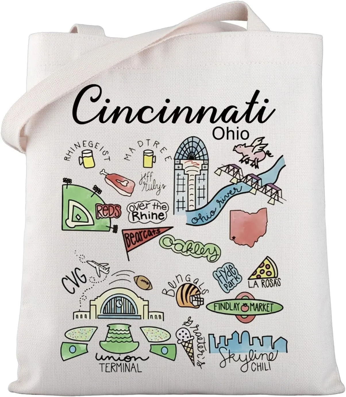 WSNANG Cincinnati Gift US State Cincinnati Tote Bag Cincinnati Travel Bag Ohio State Souvenir Gifts Ohio Souvenir Handbag