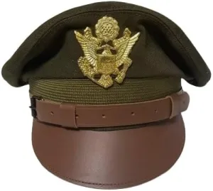 WW2 US Army Air Corps Military Officers Pilots OD Visor Crusher Hat Cap, 60cm - Vintage Aviation Headgear