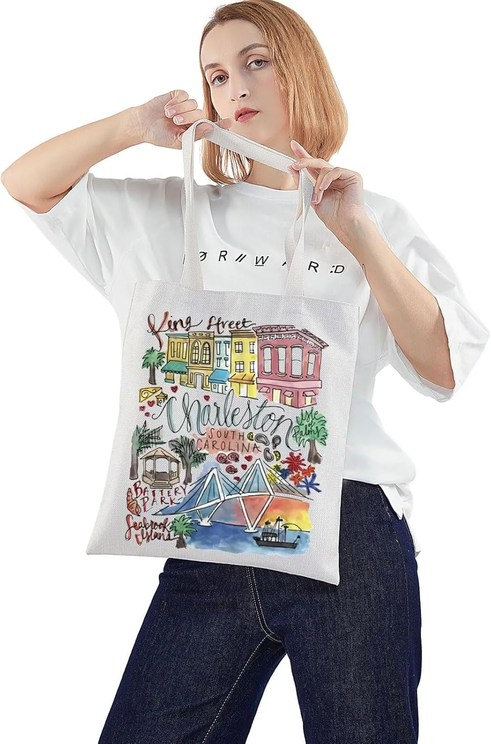 WZMPA Charleston South Carolina Travel Tote Bag Souvenir Gift Vacation Reusable Grocery Bag