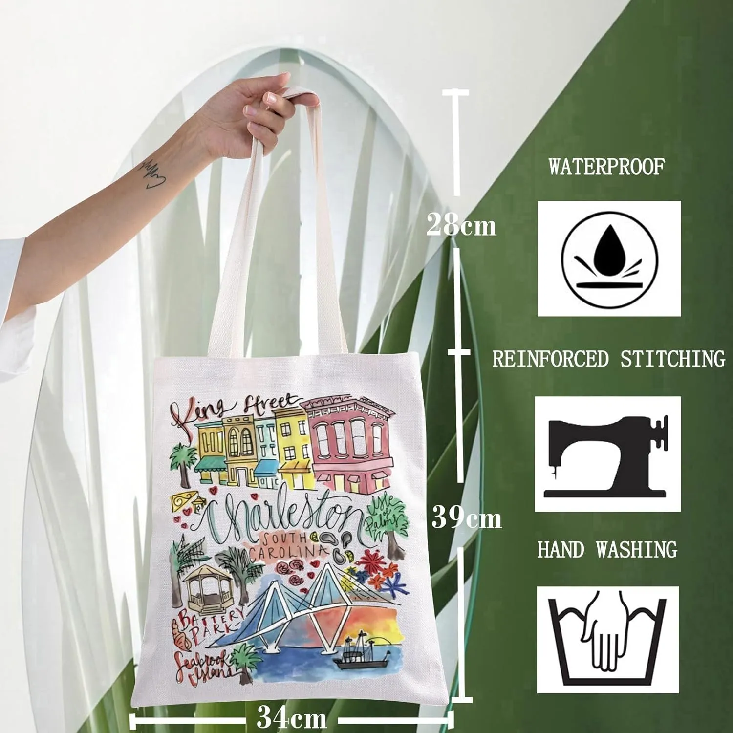 WZMPA Charleston South Carolina Travel Tote Bag Souvenir Gift Vacation Reusable Grocery Bag