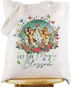 WZMPA Chip Squirrel Tote Bag Dale Squirrel Fans Gift Let The Magic Blossom Chip Squirrel Reusable Grocery Bag