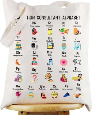 WZMPA Lactation Counselor Alphabet Tote Bag - Educator Gift IBCLC Shoulder Bag - Lactation Consultant Merch