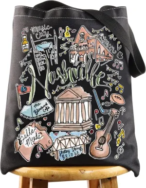WZMPA Nashville Travel Tote Bag - Tennessee Souvenir Gift - Reusable Grocery Bags