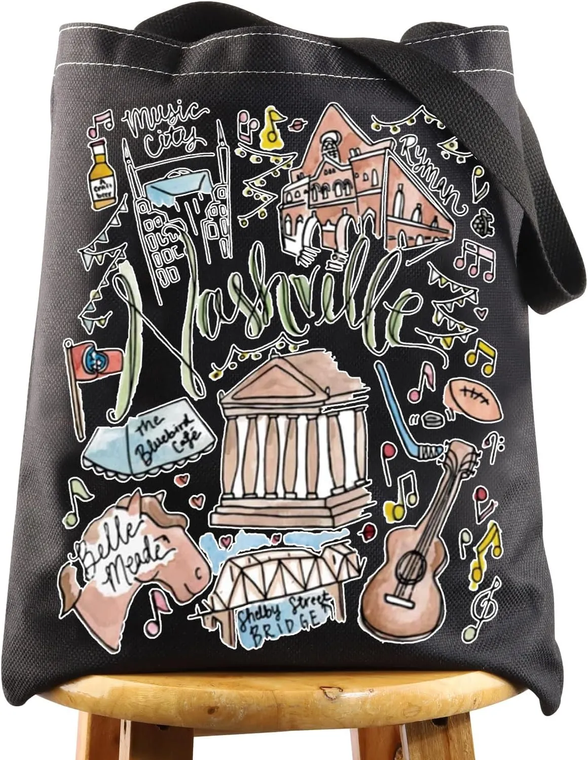 WZMPA Nashville Travel Tote Bag - Tennessee Souvenir Gift - Reusable Grocery Bags