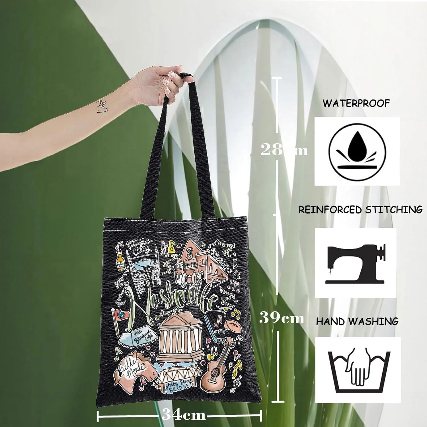 WZMPA Nashville Travel Tote Bag - Tennessee Souvenir Gift - Reusable Grocery Bags