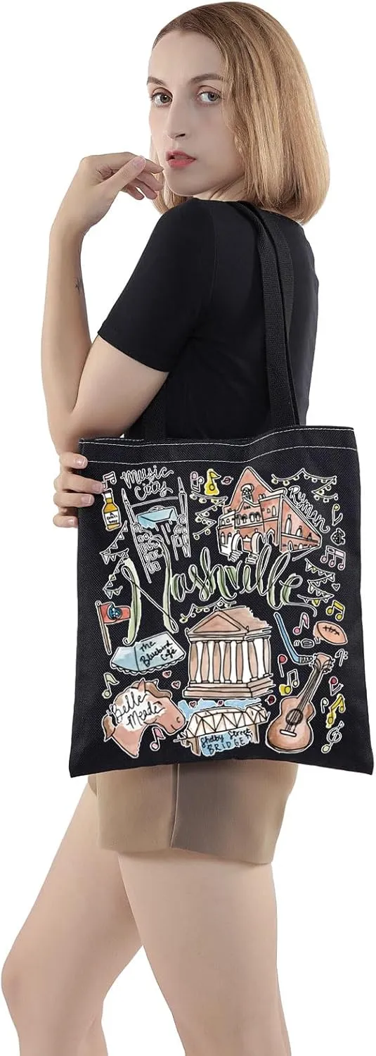 WZMPA Nashville Travel Tote Bag - Tennessee Souvenir Gift - Reusable Grocery Bags