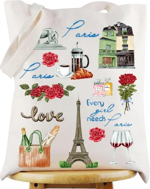 WZMPA Paris Travel Tote Bag Eiffel Tower Souvenir Gifts Paris Culture Reusable Grocery Bags Paris Vacation Merchandise
