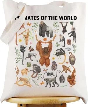 WZMPA Primates Tote Bag Monkeys Lover Gift Primates Of The World Reusable Grocery Bag Lesser Apes Merchandise