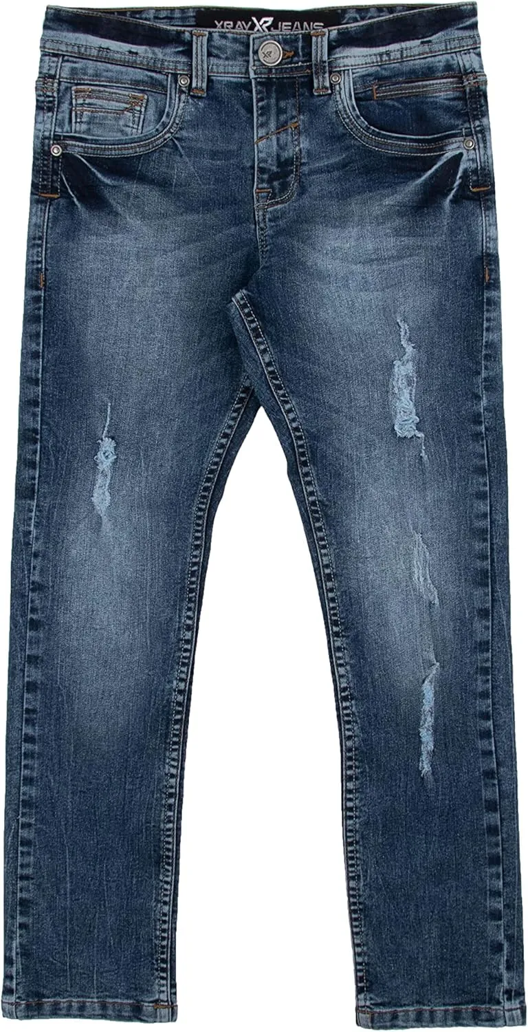 X RAY Boys Distressed Jeans (2T-16), Big Boy & Little Kids Stretch Slim Fit Pants, Ripped Denim Jeans for Boys