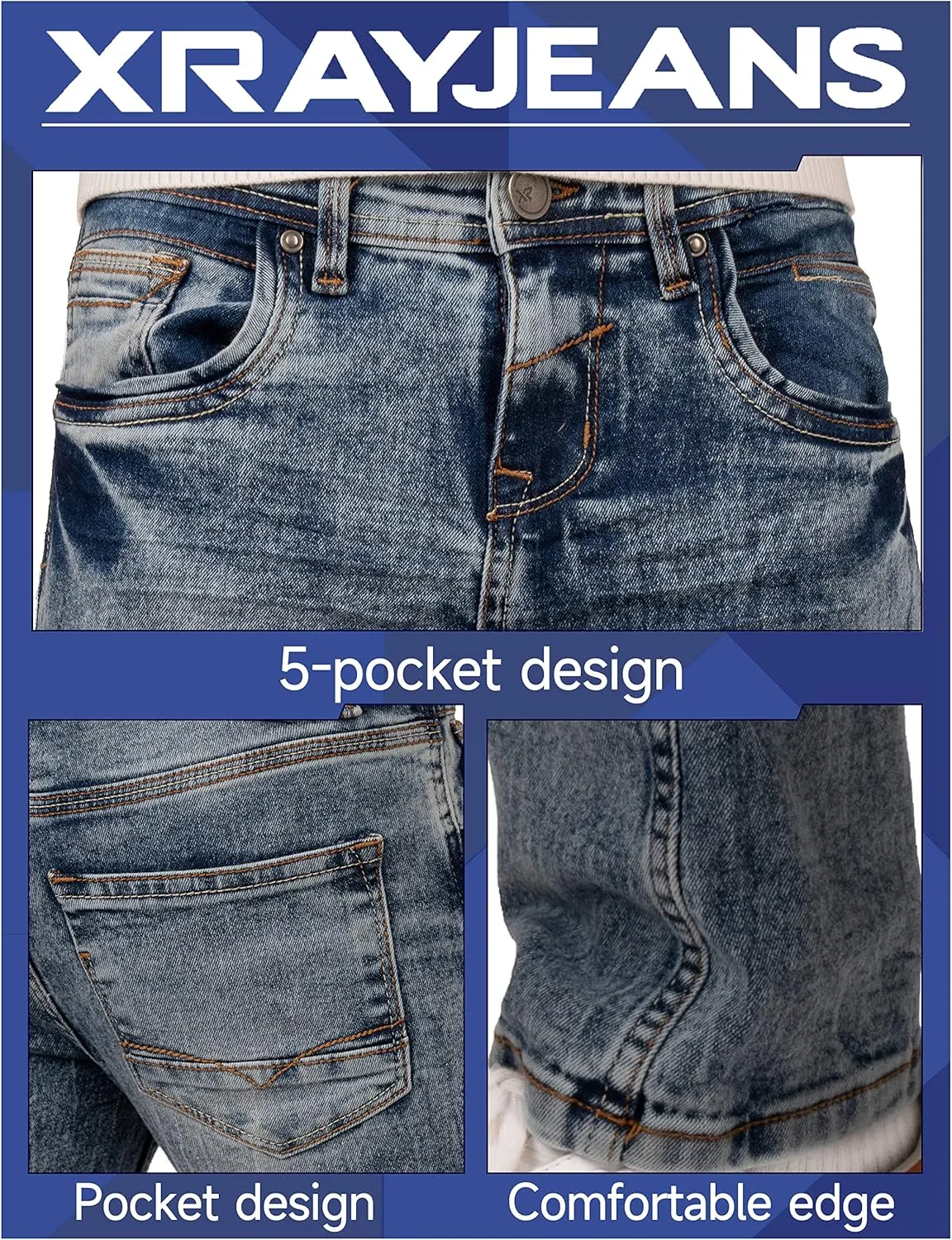 X RAY Boys Distressed Jeans (2T-16), Big Boy & Little Kids Stretch Slim Fit Pants, Ripped Denim Jeans for Boys