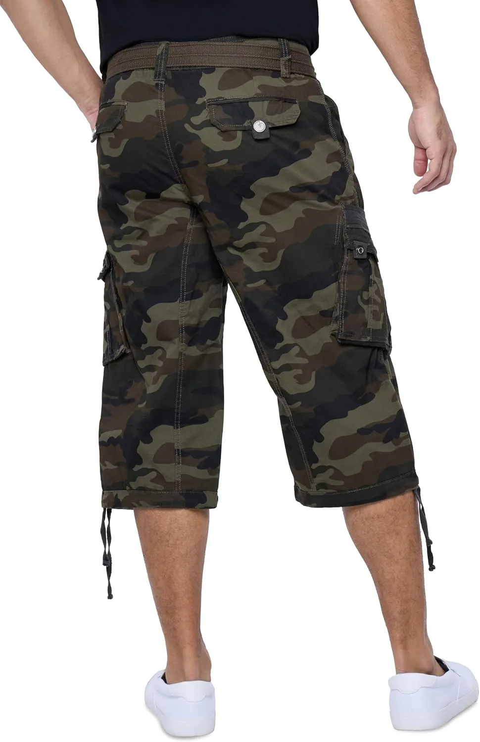 X RAY Men's Belted Long Cargo Shorts for Men, Below Knee Length Mens Cargo Shorts, 3/4 Pants (Big and Tall Shorts for Men)