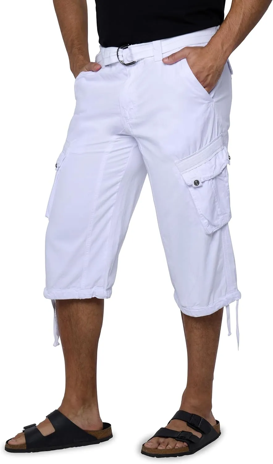 X RAY Men's Belted Long Cargo Shorts for Men, Below Knee Length Mens Cargo Shorts, 3/4 Pants (Big and Tall Shorts for Men)