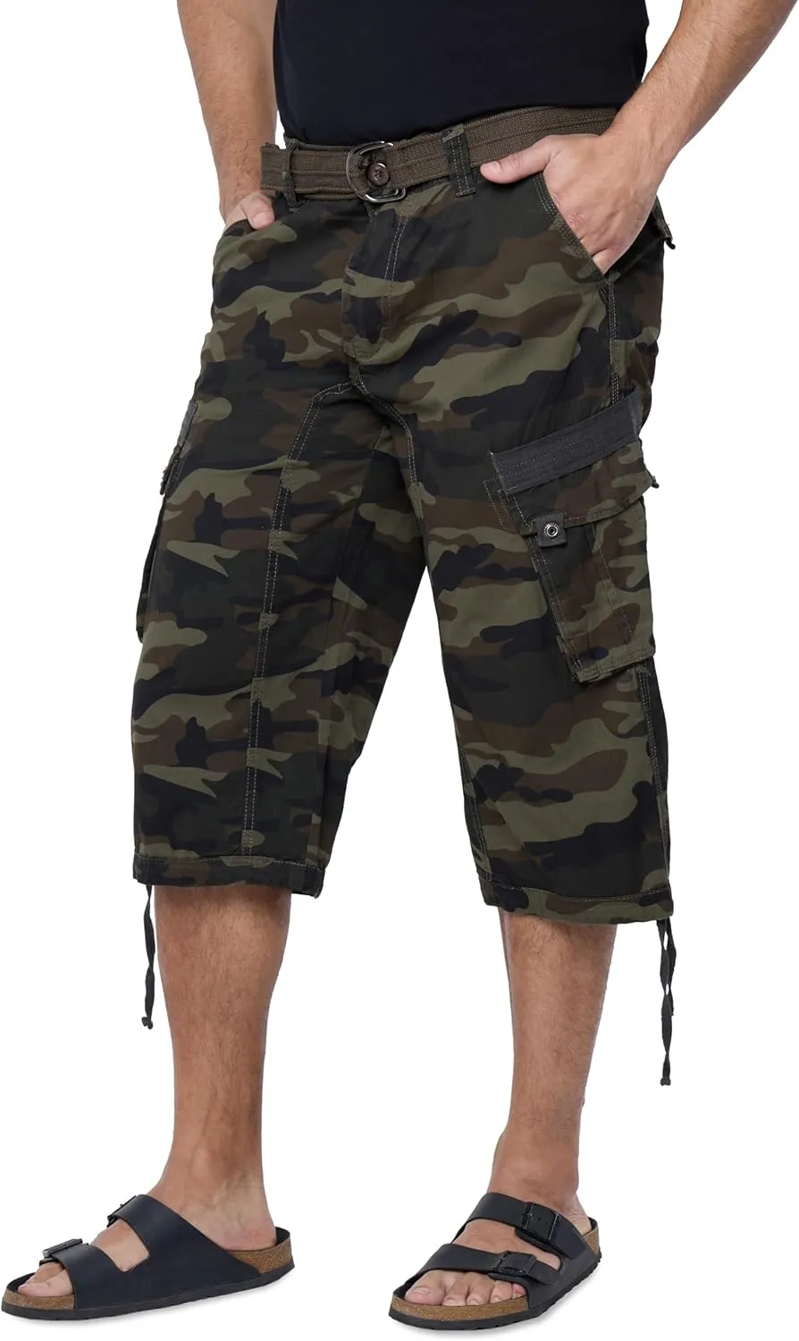 X RAY Men's Belted Long Cargo Shorts for Men, Below Knee Length Mens Cargo Shorts, 3/4 Pants (Big and Tall Shorts for Men)