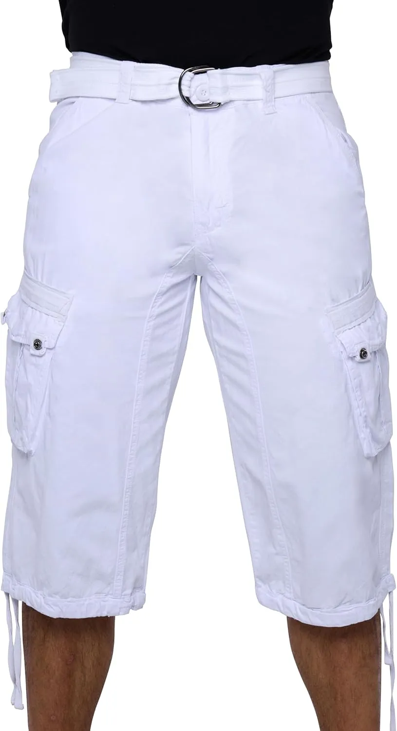 X RAY Men's Belted Long Cargo Shorts for Men, Below Knee Length Mens Cargo Shorts, 3/4 Pants (Big and Tall Shorts for Men)