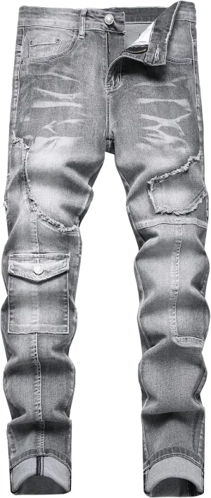XIMXIMMTIAN Men's Biker Moto Washed Distressed Slim Fit Straight Jeans Denim…
