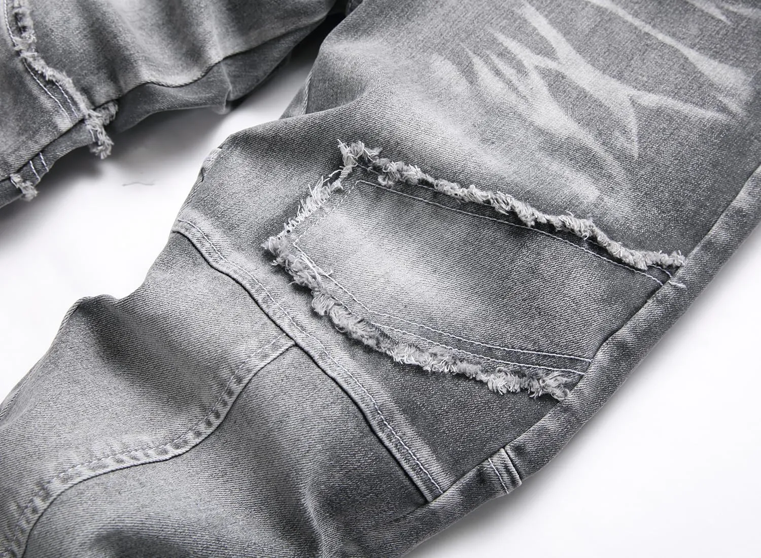 XIMXIMMTIAN Men's Biker Moto Washed Distressed Slim Fit Straight Jeans Denim…