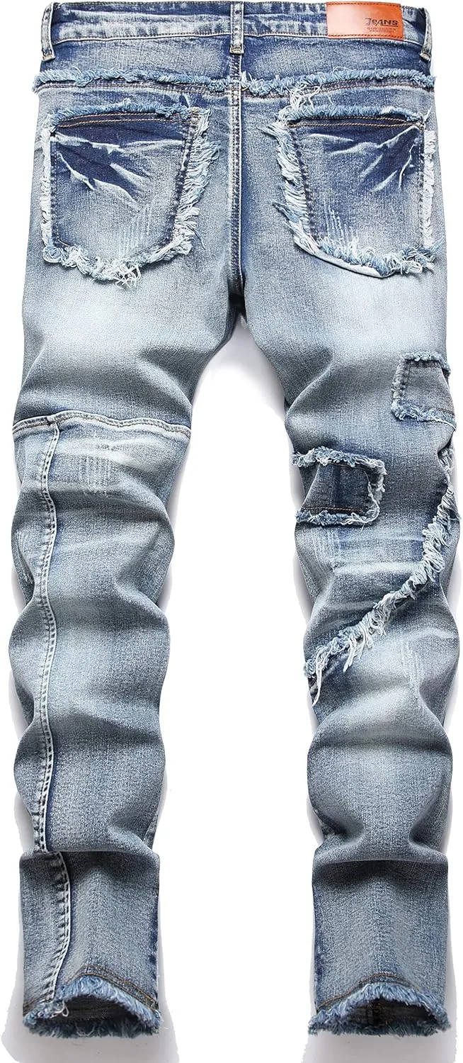 XIMXIMMTIAN Men's Biker Moto Washed Distressed Slim Fit Straight Jeans Denim…
