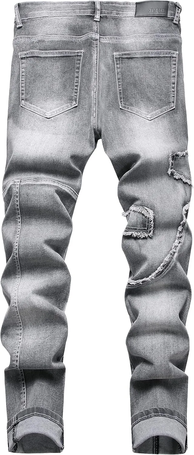 XIMXIMMTIAN Men's Biker Moto Washed Distressed Slim Fit Straight Jeans Denim…