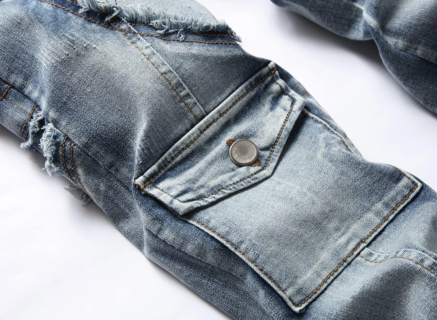 XIMXIMMTIAN Men's Biker Moto Washed Distressed Slim Fit Straight Jeans Denim…