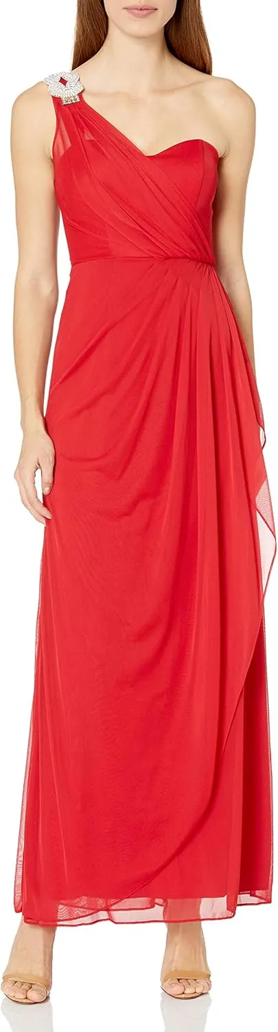 Xscape Women's One Shoulder Gown with Embellishment